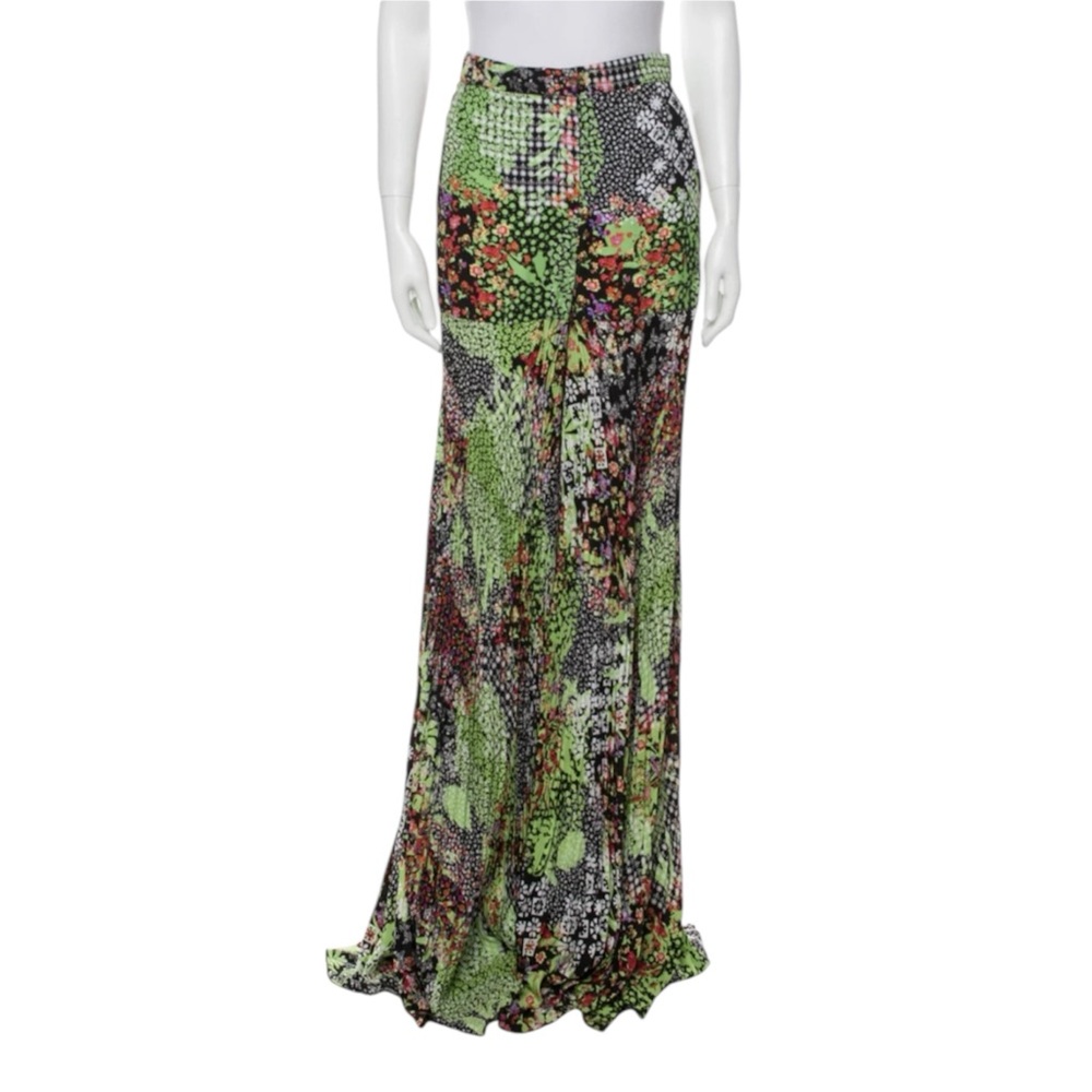 Versace Pants Flowing Patchwork Print Green Brown… - image 1